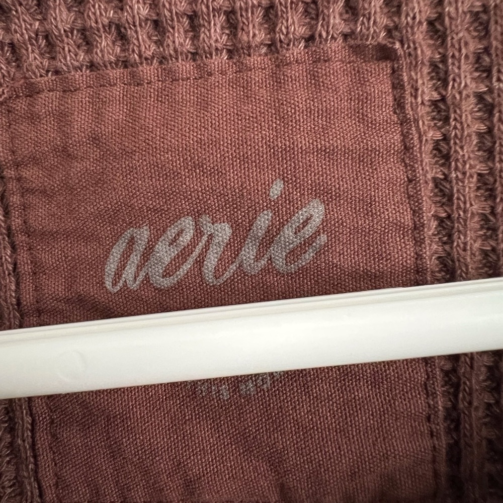 Aerie Brown Lumberjane Waffle Knit Button Down Shirt Jacket Oversized Small - Picture 4 of 10